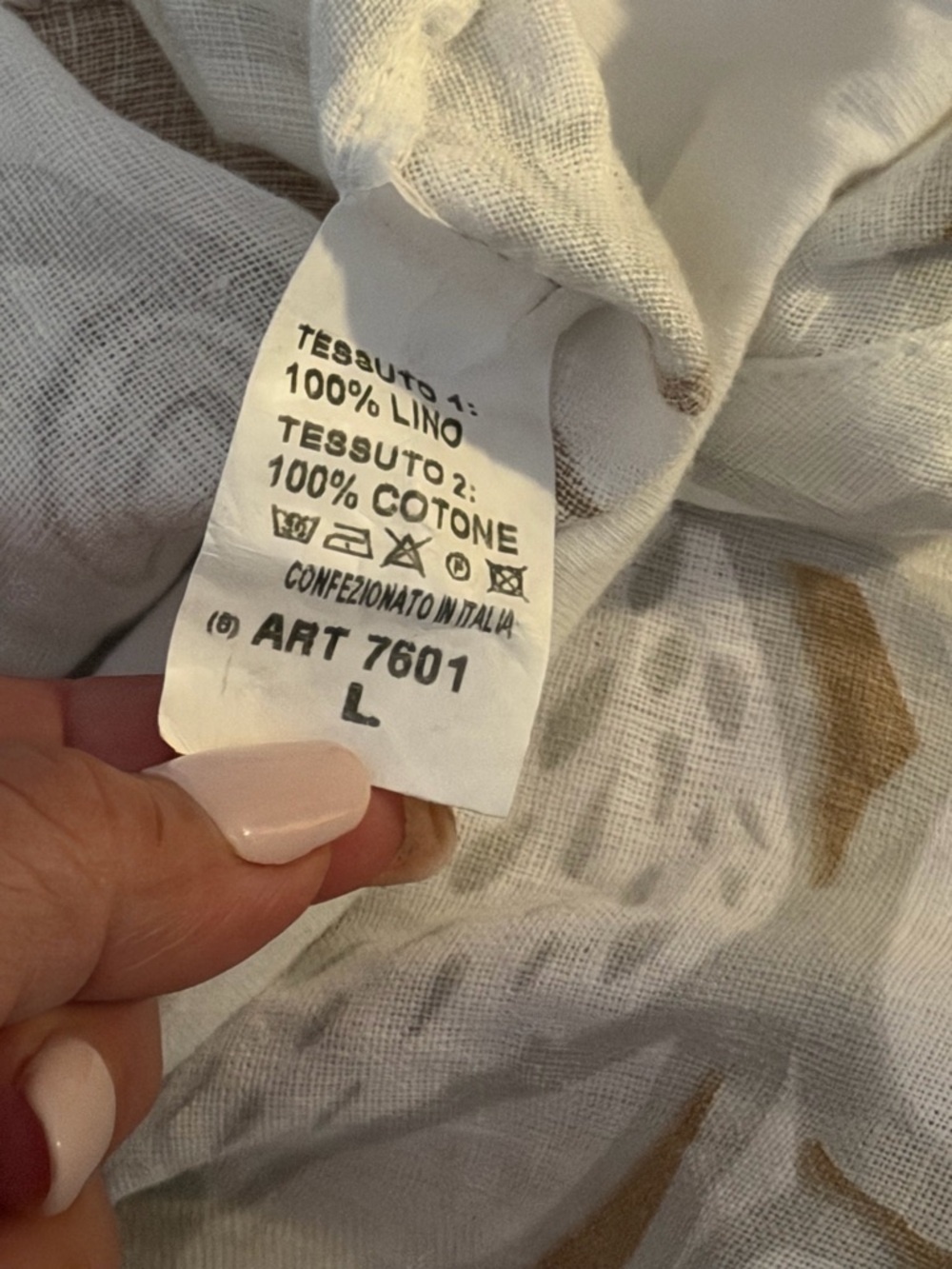 Made in Italy Linen Lightweight White & tan Printed Wide-Leg Pants in Large - Picture 7 of 14